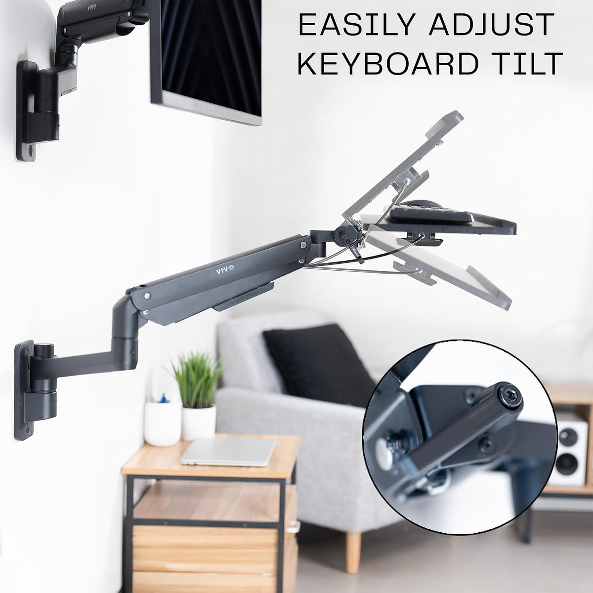 Black Pneumatic Arm Clamp-on 24 x 10 in Keyboard Tray, MOUNT-KB35CP