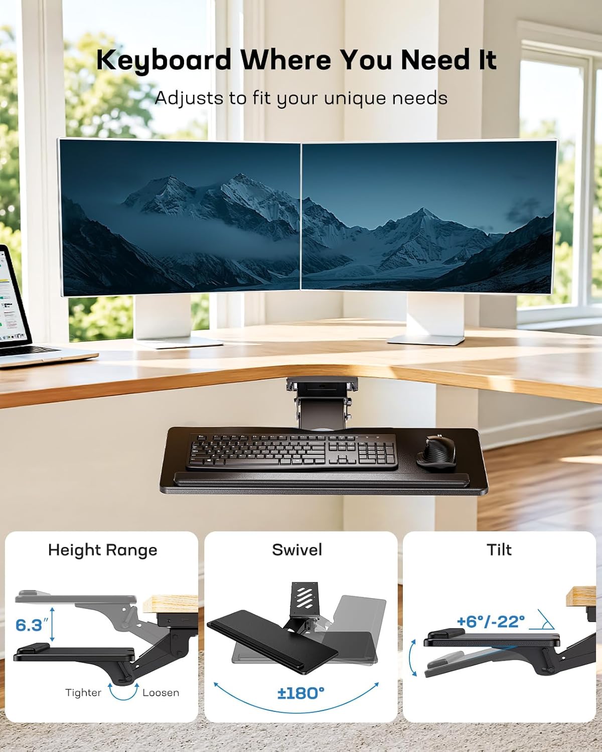 Under Desk Keyboard Tray for Flat Bottom and Cross Beam Desks