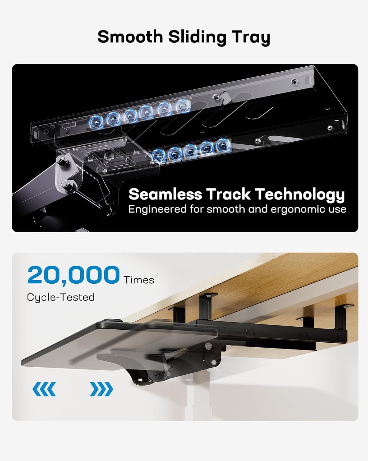 Under Desk Keyboard Tray for Flat Bottom and Cross Beam Desks
