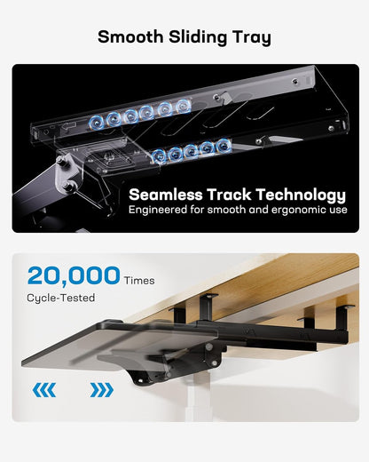 Under Desk Keyboard Tray for Flat Bottom and Cross Beam Desks