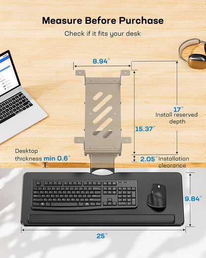 Under Desk Keyboard Tray for Flat Bottom and Cross Beam Desks