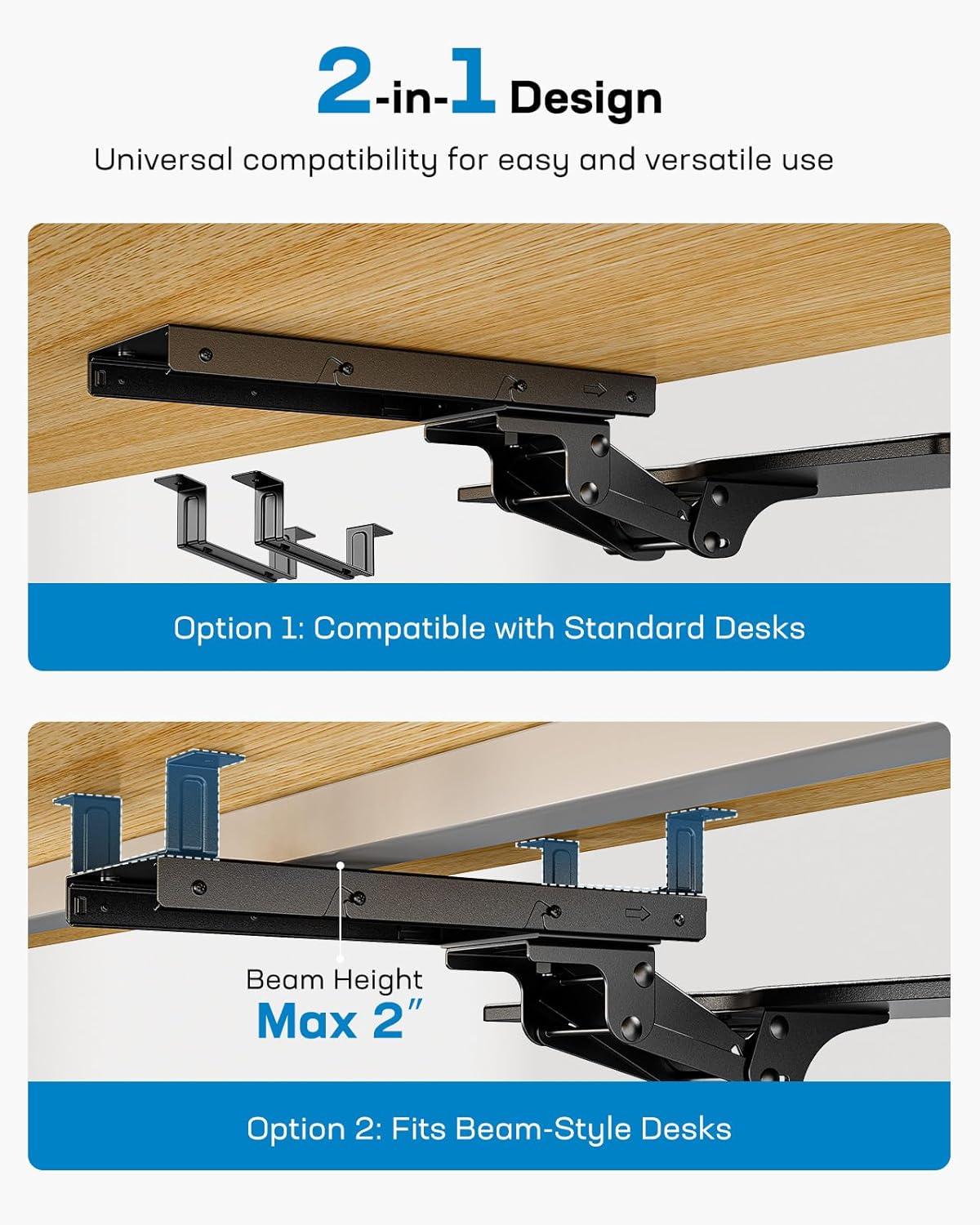 Under Desk Keyboard Tray for Flat Bottom and Cross Beam Desks