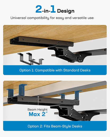 Under Desk Keyboard Tray for Flat Bottom and Cross Beam Desks