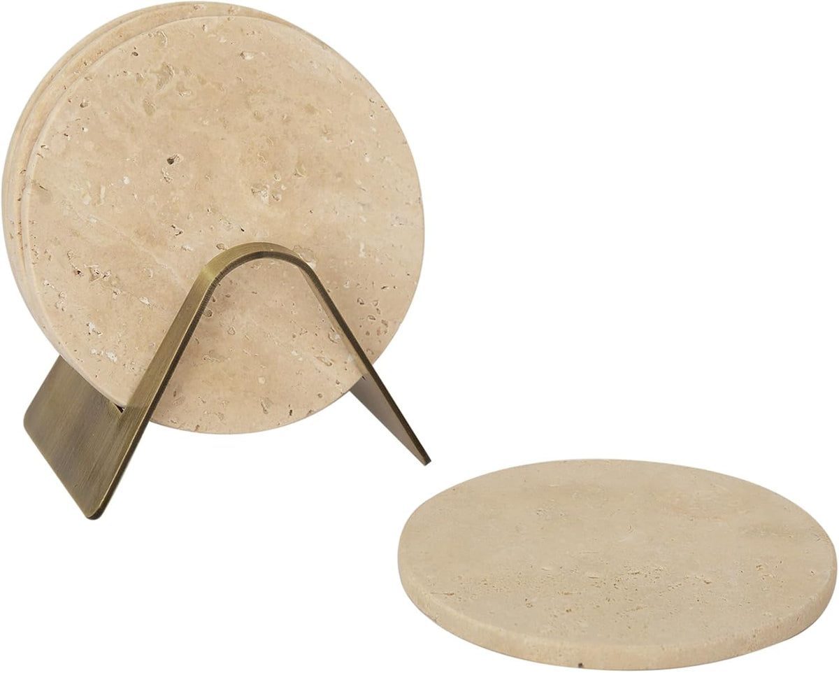 Ceramic Coaster Set with Holder – Set of 4 Handcrafted Drink Coasters for Table Protection – Premium Jupiter Design – Sturdy Bar Accessories for Coffee Table & Desk