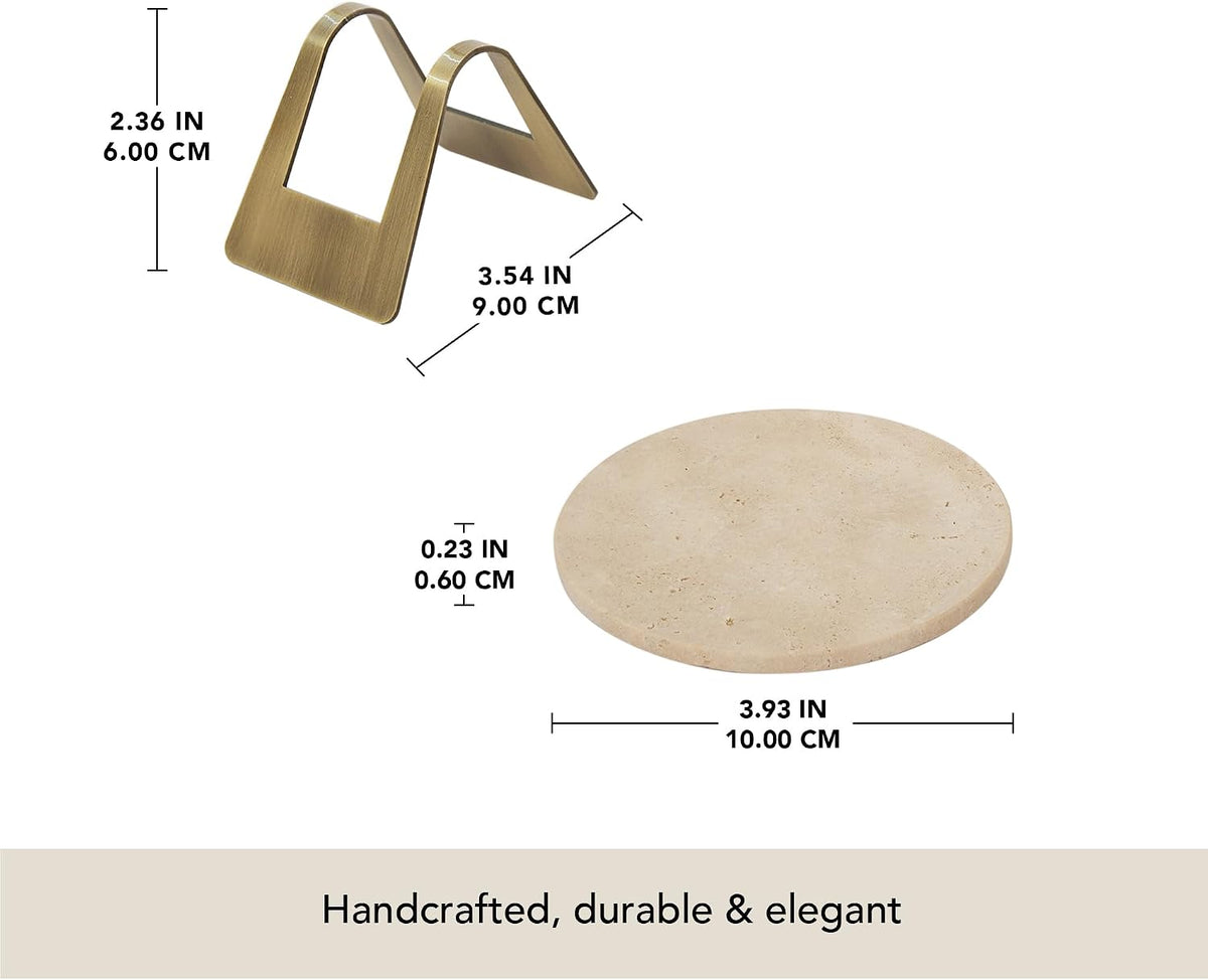 Ceramic Coaster Set with Holder – Set of 4 Handcrafted Drink Coasters for Table Protection – Premium Jupiter Design – Sturdy Bar Accessories for Coffee Table & Desk