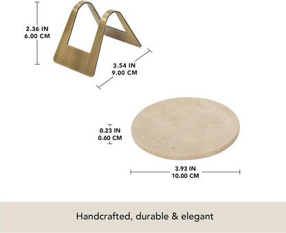 Ceramic Coaster Set with Holder – Set of 4 Handcrafted Drink Coasters for Table Protection – Premium Jupiter Design – Sturdy Bar Accessories for Coffee Table & Desk