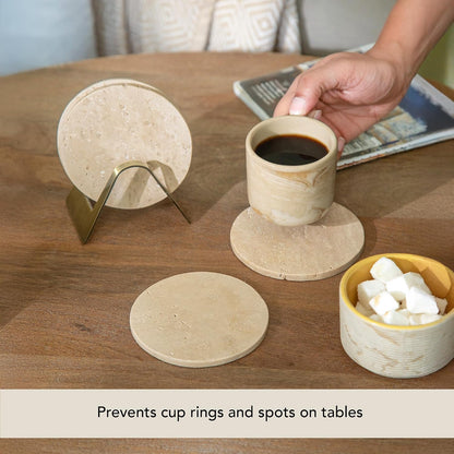 Ceramic Coaster Set with Holder – Set of 4 Handcrafted Drink Coasters for Table Protection – Premium Jupiter Design – Sturdy Bar Accessories for Coffee Table & Desk