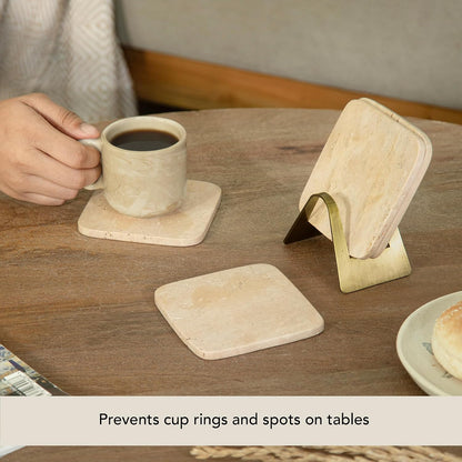 Ceramic Coaster Set with Holder – Set of 4 Handcrafted Drink Coasters for Table Protection – Premium Jupiter Design – Sturdy Bar Accessories for Coffee Table & Desk