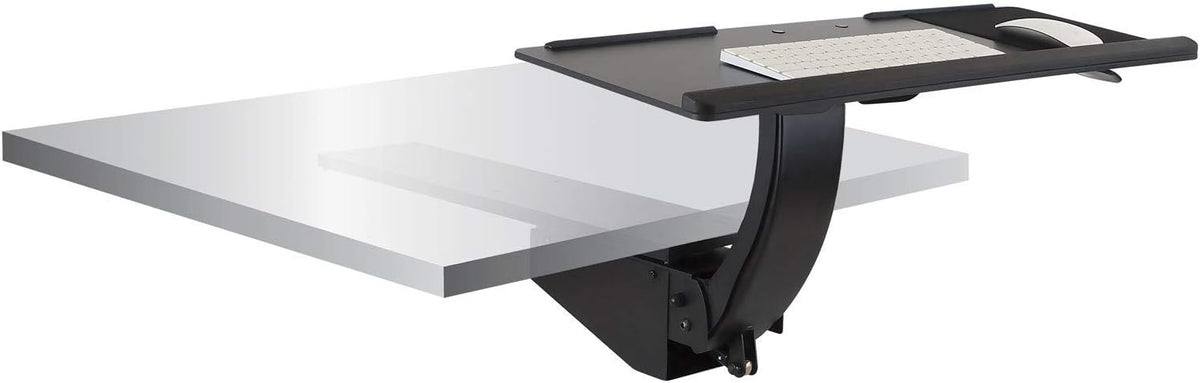 ! Under Desk Keyboard Tray, Adjustable Slide-Out Keyboard & Mouse Platform, 26.5" W × 10" D, Ergonomic Wrist Rest, Height Tilt & Swivel, Heavy-Duty Bolt-On Keyboard Drawer