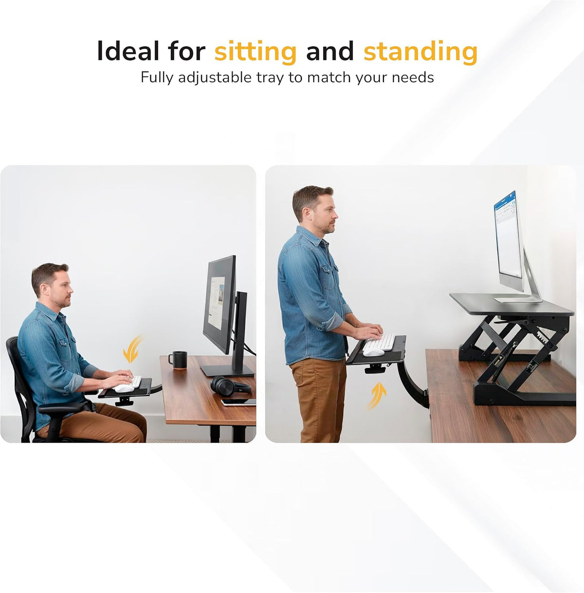 ! Under Desk Keyboard Tray, Adjustable Slide-Out Keyboard & Mouse Platform, 26.5" W × 10" D, Ergonomic Wrist Rest, Height Tilt & Swivel, Heavy-Duty Bolt-On Keyboard Drawer