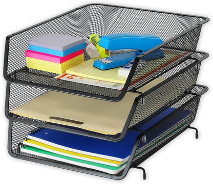 Stackable Letter Tray Organizer, 3-Pack, Black