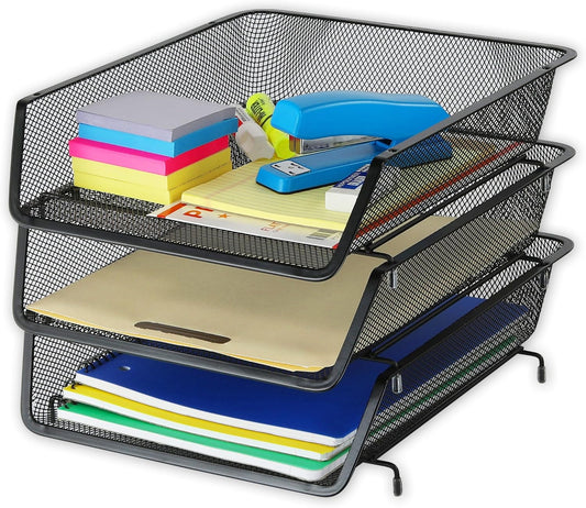 Stackable Letter Tray Organizer, 3-Pack, Black