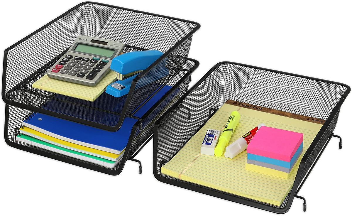 Stackable Letter Tray Organizer, 3-Pack, Black