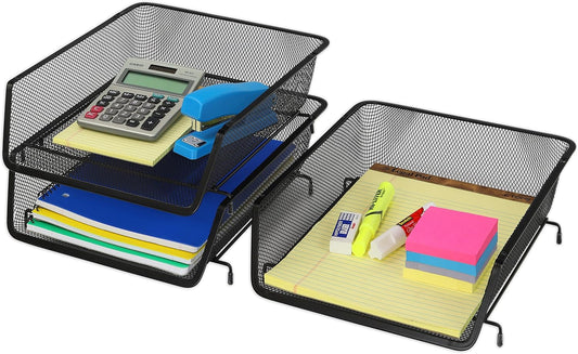 Stackable Letter Tray Organizer, 3-Pack, Black