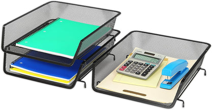 Stackable Letter Tray Organizer, 3-Pack, Black