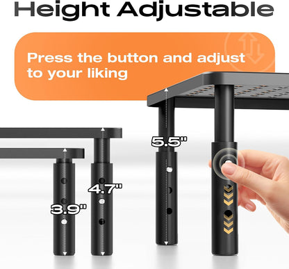 Computer Monitor Stand Riser for Desk, 3 Height Adjustable PC Laptop TV Desktop Monitor Stand Shelf, Metal Printer Table with Phone Holder, Stand Riser for Desk, Office Desk Organizers and Accessories, 2 Pack