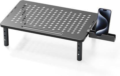 Computer Monitor Stand Riser for Desk, 3 Height Adjustable PC Laptop TV Desktop Monitor Stand Shelf, Metal Printer Table with Phone Holder, Stand Riser for Desk, Office Desk Organizers and Accessories, 2 Pack