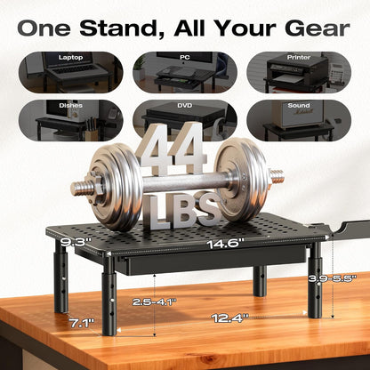Computer Monitor Stand Riser for Desk, 3 Height Adjustable PC Laptop TV Desktop Monitor Stand Shelf, Metal Printer Table with Phone Holder, Stand Riser for Desk, Office Desk Organizers and Accessories, 2 Pack