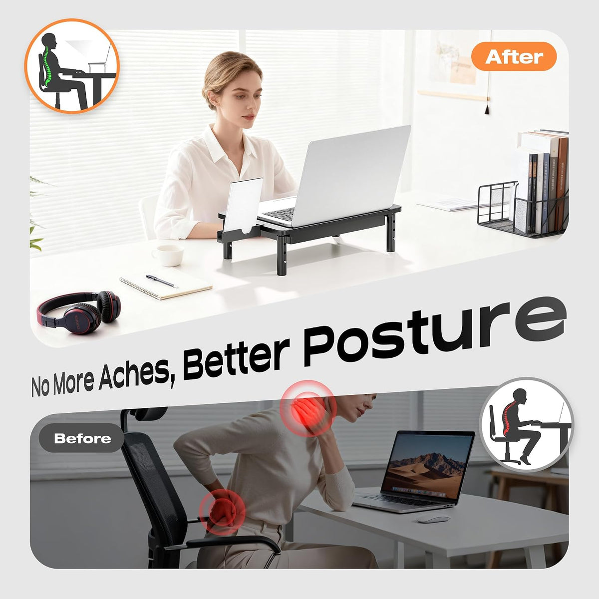 Computer Monitor Stand Riser for Desk, 3 Height Adjustable PC Laptop TV Desktop Monitor Stand Shelf, Metal Printer Table with Phone Holder, Stand Riser for Desk, Office Desk Organizers and Accessories, 2 Pack
