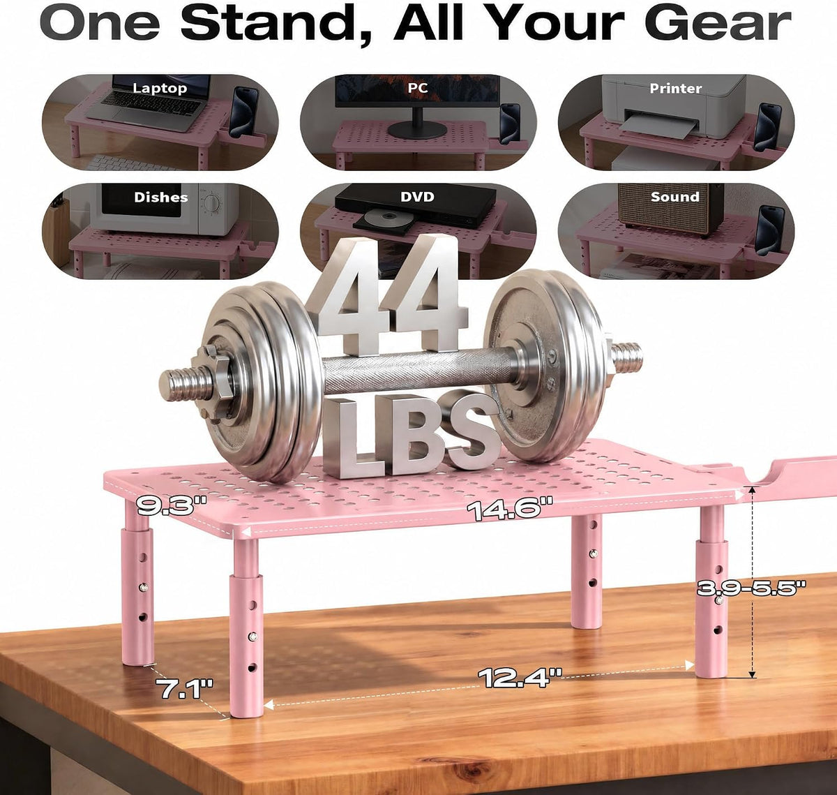 Computer Monitor Stand Riser for Desk, 3 Height Adjustable PC Laptop TV Desktop Monitor Stand Shelf, Metal Printer Table with Phone Holder, Stand Riser for Desk, Office Desk Organizers and Accessories, 2 Pack