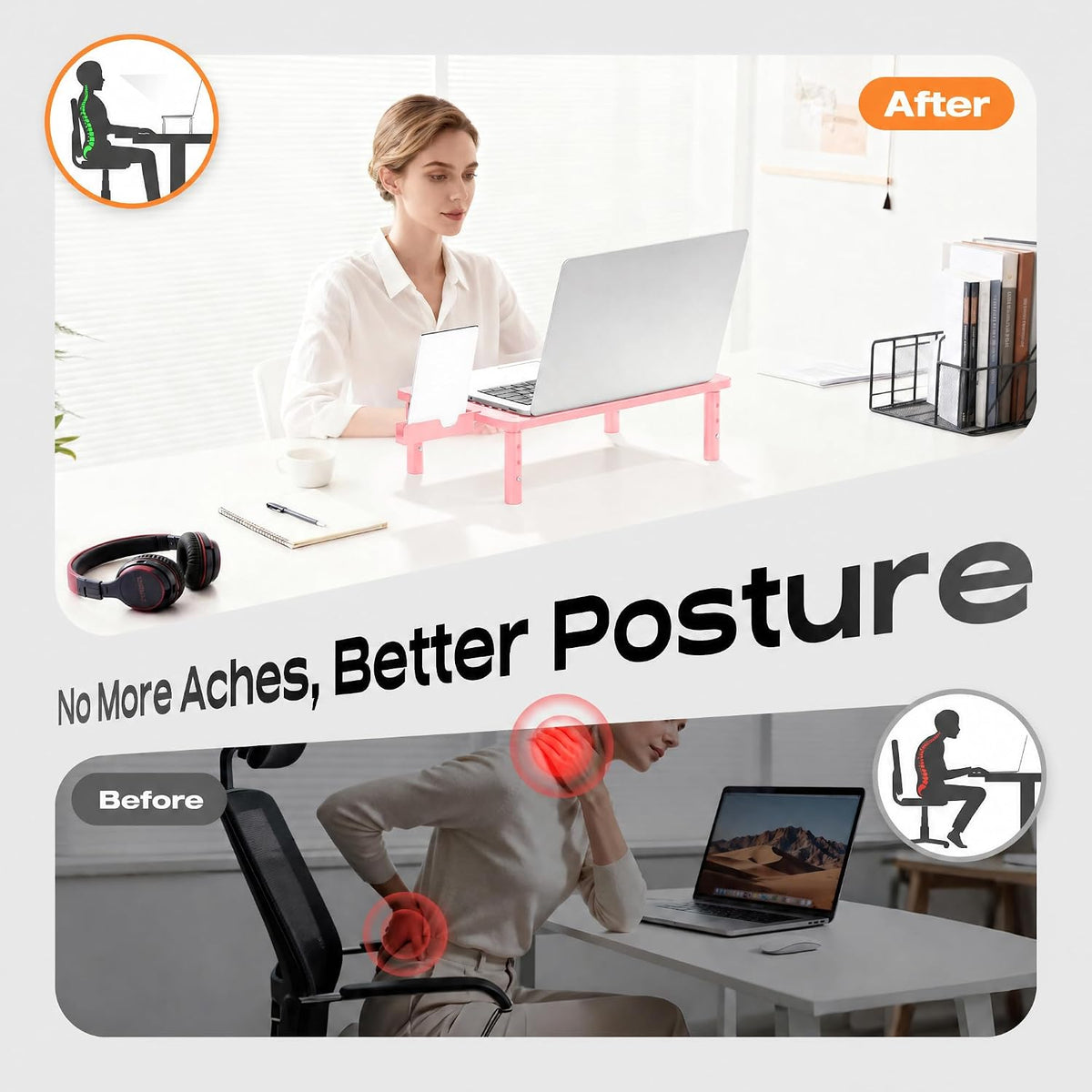Computer Monitor Stand Riser for Desk, 3 Height Adjustable PC Laptop TV Desktop Monitor Stand Shelf, Metal Printer Table with Phone Holder, Stand Riser for Desk, Office Desk Organizers and Accessories, 2 Pack
