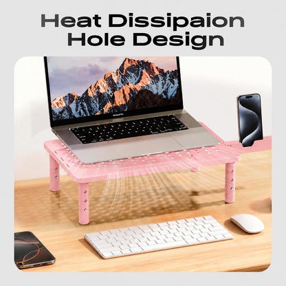 Computer Monitor Stand Riser for Desk, 3 Height Adjustable PC Laptop TV Desktop Monitor Stand Shelf, Metal Printer Table with Phone Holder, Stand Riser for Desk, Office Desk Organizers and Accessories, 2 Pack