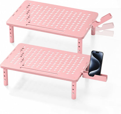 Computer Monitor Stand Riser for Desk, 3 Height Adjustable PC Laptop TV Desktop Monitor Stand Shelf, Metal Printer Table with Phone Holder, Stand Riser for Desk, Office Desk Organizers and Accessories, 2 Pack