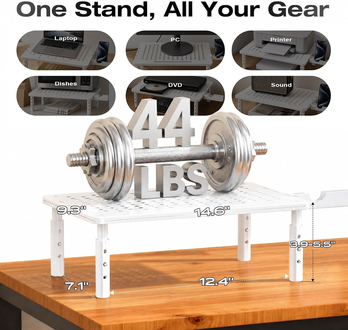 Computer Monitor Stand Riser for Desk, 3 Height Adjustable PC Laptop TV Desktop Monitor Stand Shelf, Metal Printer Table with Phone Holder, Stand Riser for Desk, Office Desk Organizers and Accessories, 2 Pack