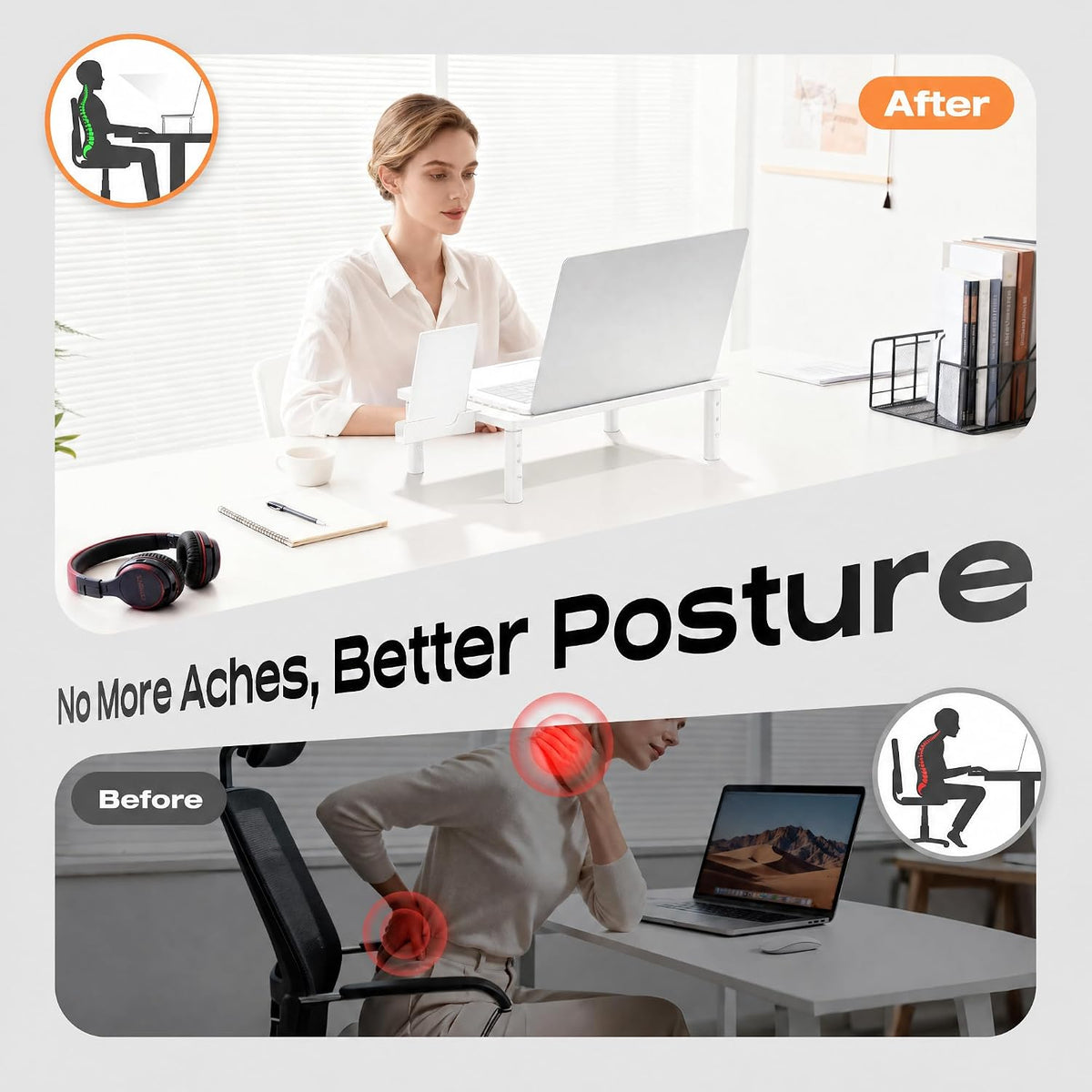 Computer Monitor Stand Riser for Desk, 3 Height Adjustable PC Laptop TV Desktop Monitor Stand Shelf, Metal Printer Table with Phone Holder, Stand Riser for Desk, Office Desk Organizers and Accessories, 2 Pack