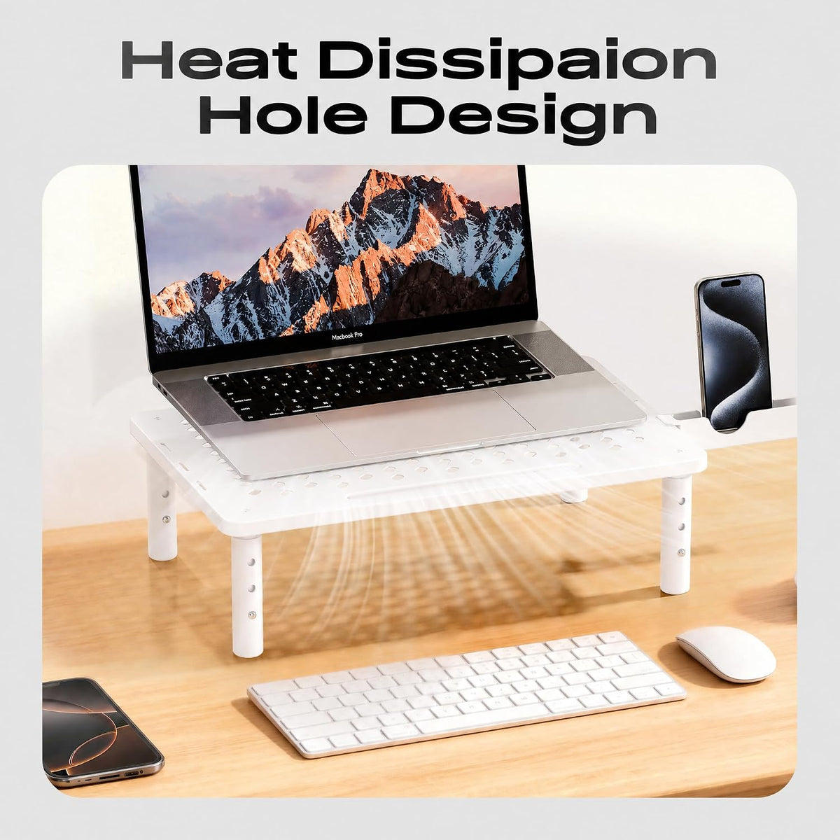 Computer Monitor Stand Riser for Desk, 3 Height Adjustable PC Laptop TV Desktop Monitor Stand Shelf, Metal Printer Table with Phone Holder, Stand Riser for Desk, Office Desk Organizers and Accessories, 2 Pack