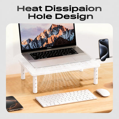 Computer Monitor Stand Riser for Desk, 3 Height Adjustable PC Laptop TV Desktop Monitor Stand Shelf, Metal Printer Table with Phone Holder, Stand Riser for Desk, Office Desk Organizers and Accessories, 2 Pack