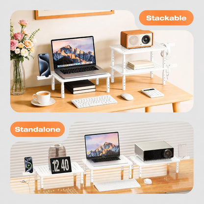 Computer Monitor Stand Riser for Desk, 3 Height Adjustable PC Laptop TV Desktop Monitor Stand Shelf, Metal Printer Table with Phone Holder, Stand Riser for Desk, Office Desk Organizers and Accessories, 2 Pack