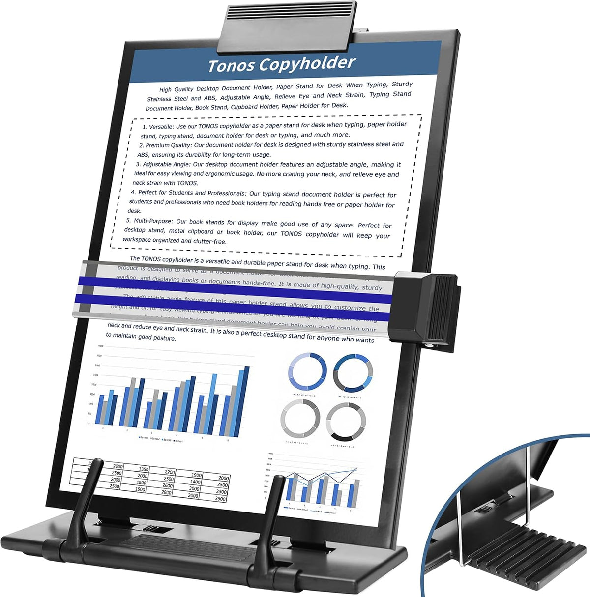 Paper Stand Document Holder - Quality Document Holder for Desk, Paper Stands for Desk When Typing, Sturdy Stainless Steel Copy Holder, Adjustable Angle, Papers Holder Stand for Desk Typing