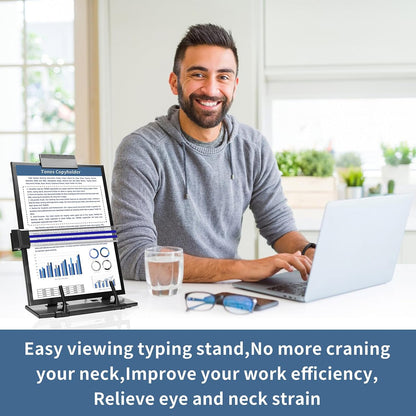 Paper Stand Document Holder - Quality Document Holder for Desk, Paper Stands for Desk When Typing, Sturdy Stainless Steel Copy Holder, Adjustable Angle, Papers Holder Stand for Desk Typing