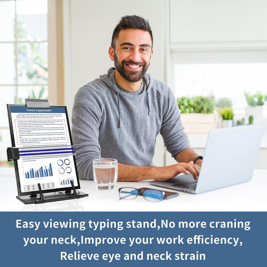 Paper Stand Document Holder - Quality Document Holder for Desk, Paper Stands for Desk When Typing, Sturdy Stainless Steel Copy Holder, Adjustable Angle, Papers Holder Stand for Desk Typing