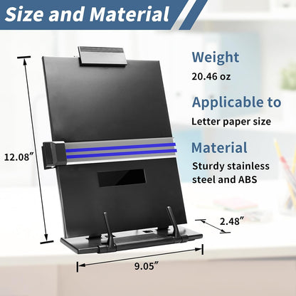 Paper Stand Document Holder - Quality Document Holder for Desk, Paper Stands for Desk When Typing, Sturdy Stainless Steel Copy Holder, Adjustable Angle, Papers Holder Stand for Desk Typing