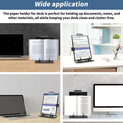 Paper Stand Document Holder - Quality Document Holder for Desk, Paper Stands for Desk When Typing, Sturdy Stainless Steel Copy Holder, Adjustable Angle, Papers Holder Stand for Desk Typing