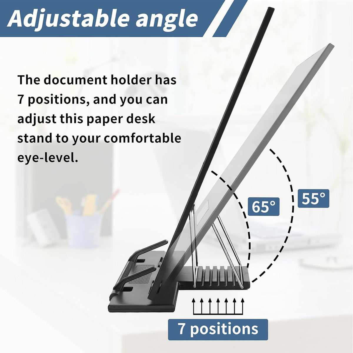 Paper Stand Document Holder - Quality Document Holder for Desk, Paper Stands for Desk When Typing, Sturdy Stainless Steel Copy Holder, Adjustable Angle, Papers Holder Stand for Desk Typing