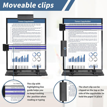 Paper Stand Document Holder - Quality Document Holder for Desk, Paper Stands for Desk When Typing, Sturdy Stainless Steel Copy Holder, Adjustable Angle, Papers Holder Stand for Desk Typing