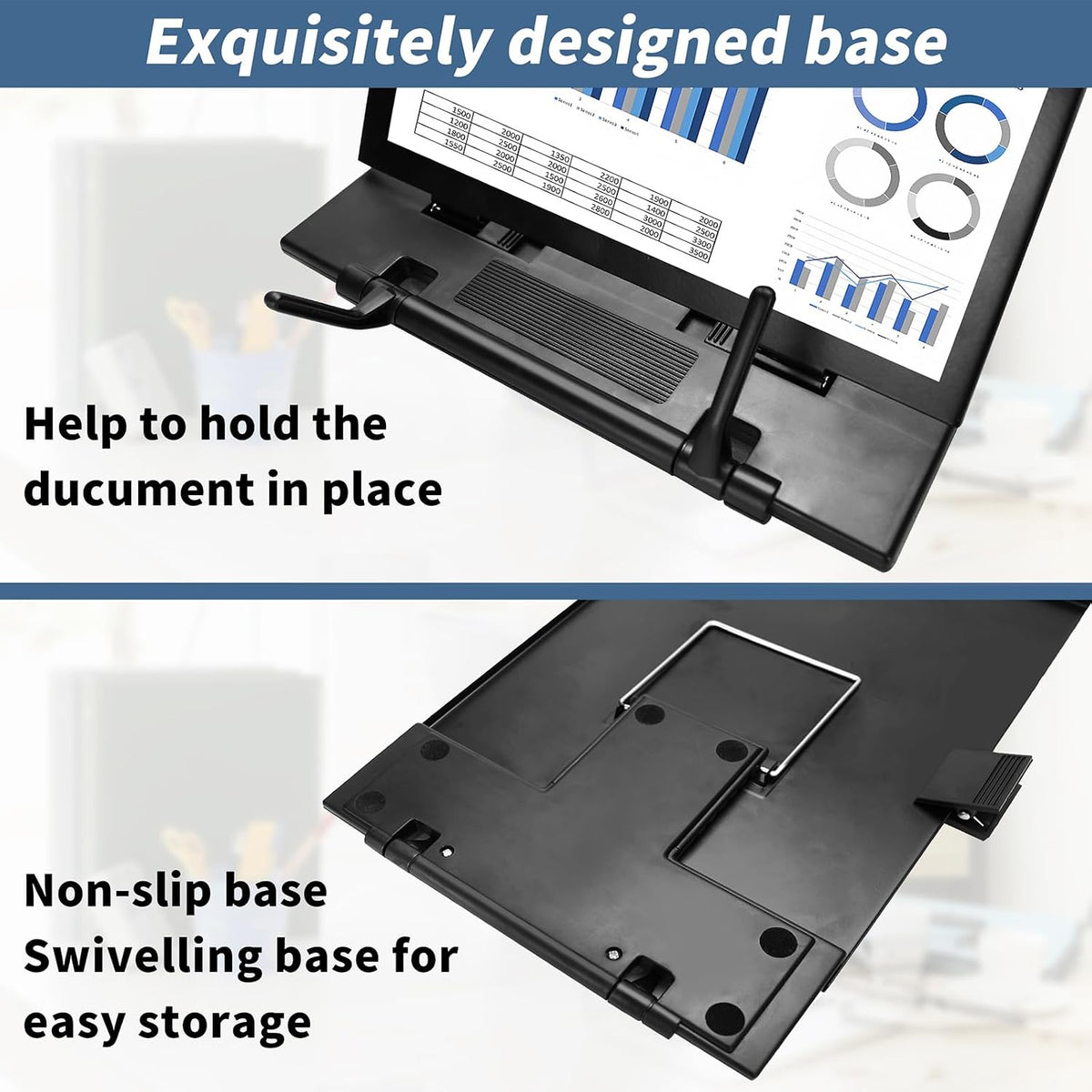 Paper Stand Document Holder - Quality Document Holder for Desk, Paper Stands for Desk When Typing, Sturdy Stainless Steel Copy Holder, Adjustable Angle, Papers Holder Stand for Desk Typing