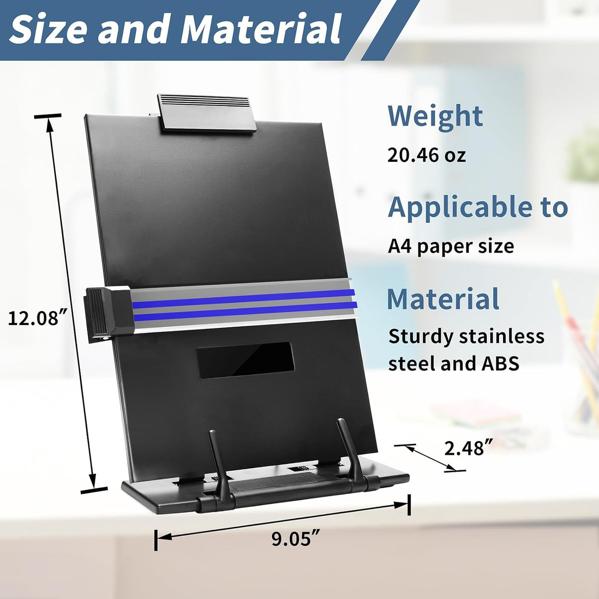 Paper Stand Document Holder - Quality Document Holder for Desk, Paper Stands for Desk When Typing, Sturdy Stainless Steel Copy Holder, Adjustable Angle, Papers Holder Stand for Desk Typing