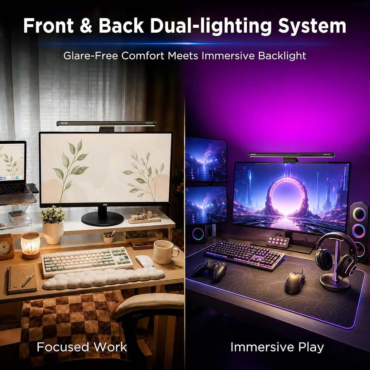 Monitor Light Bar 15.7 Inch, Eye Care Dual Light with 24 RGB Modes