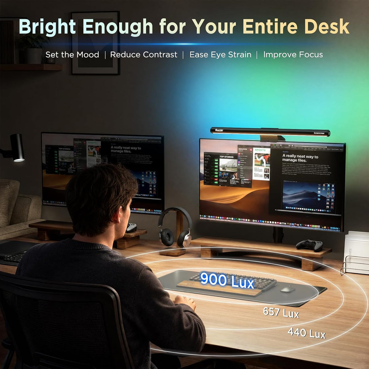 Monitor Light Bar 15.7 Inch, Eye Care Dual Light with 24 RGB Modes