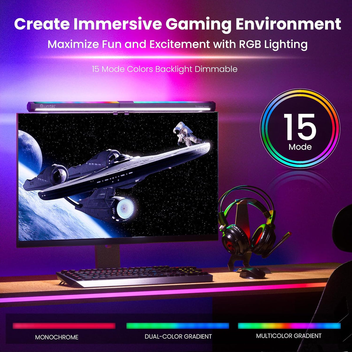 Monitor Light Bar 15.7 Inch, Eye Care Dual Light with 24 RGB Modes