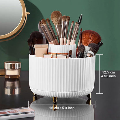 Diesisa Makeup Brush Holder Organizer,360° Rotating Makeup Brush Organizer,5 Slot Make up Brushes Cup for Cosmetics, Nail Polish, Art Supply, Bathroom Vanity Desktop Organizer - White