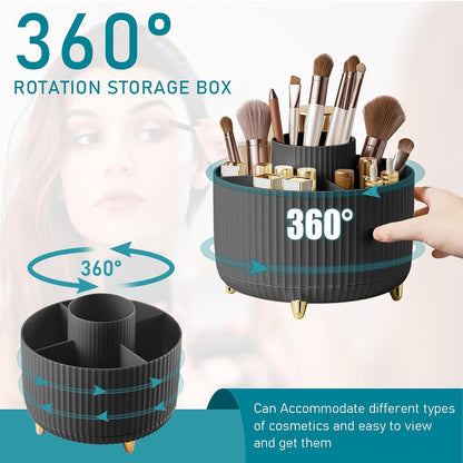 Diesisa Makeup Brush Holder Organizer,360° Rotating Makeup Brush Organizer,5 Slot Make up Brushes Cup for Cosmetics, Nail Polish, Art Supply, Bathroom Vanity Desktop Organizer - White