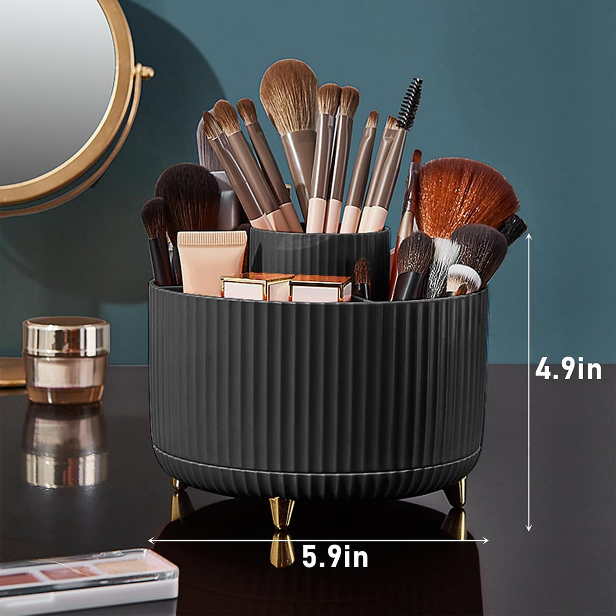 Diesisa Makeup Brush Holder Organizer,360° Rotating Makeup Brush Organizer,5 Slot Make up Brushes Cup for Cosmetics, Nail Polish, Art Supply, Bathroom Vanity Desktop Organizer - White