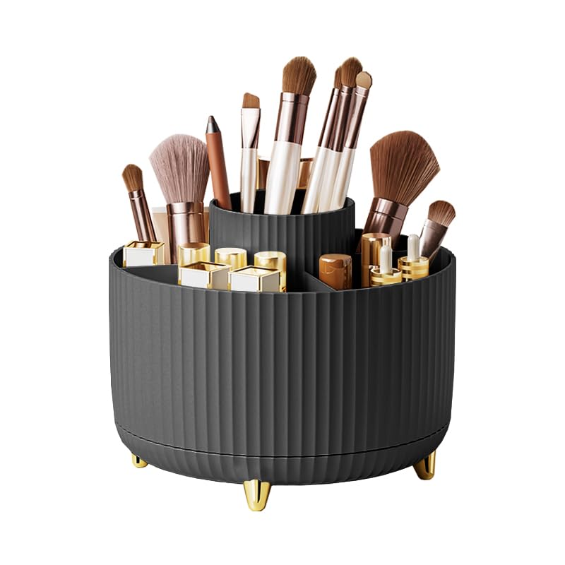 Diesisa Makeup Brush Holder Organizer,360° Rotating Makeup Brush Organizer,5 Slot Make up Brushes Cup for Cosmetics, Nail Polish, Art Supply, Bathroom Vanity Desktop Organizer - White