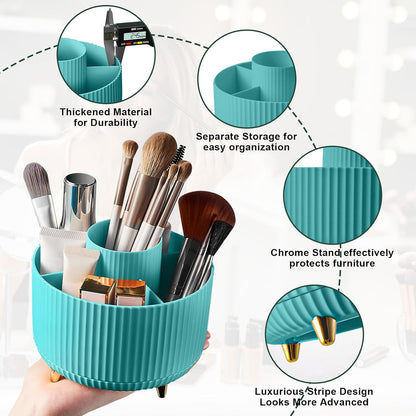 Diesisa Makeup Brush Holder Organizer,360° Rotating Makeup Brush Organizer,5 Slot Make up Brushes Cup for Cosmetics, Nail Polish, Art Supply, Bathroom Vanity Desktop Organizer - White