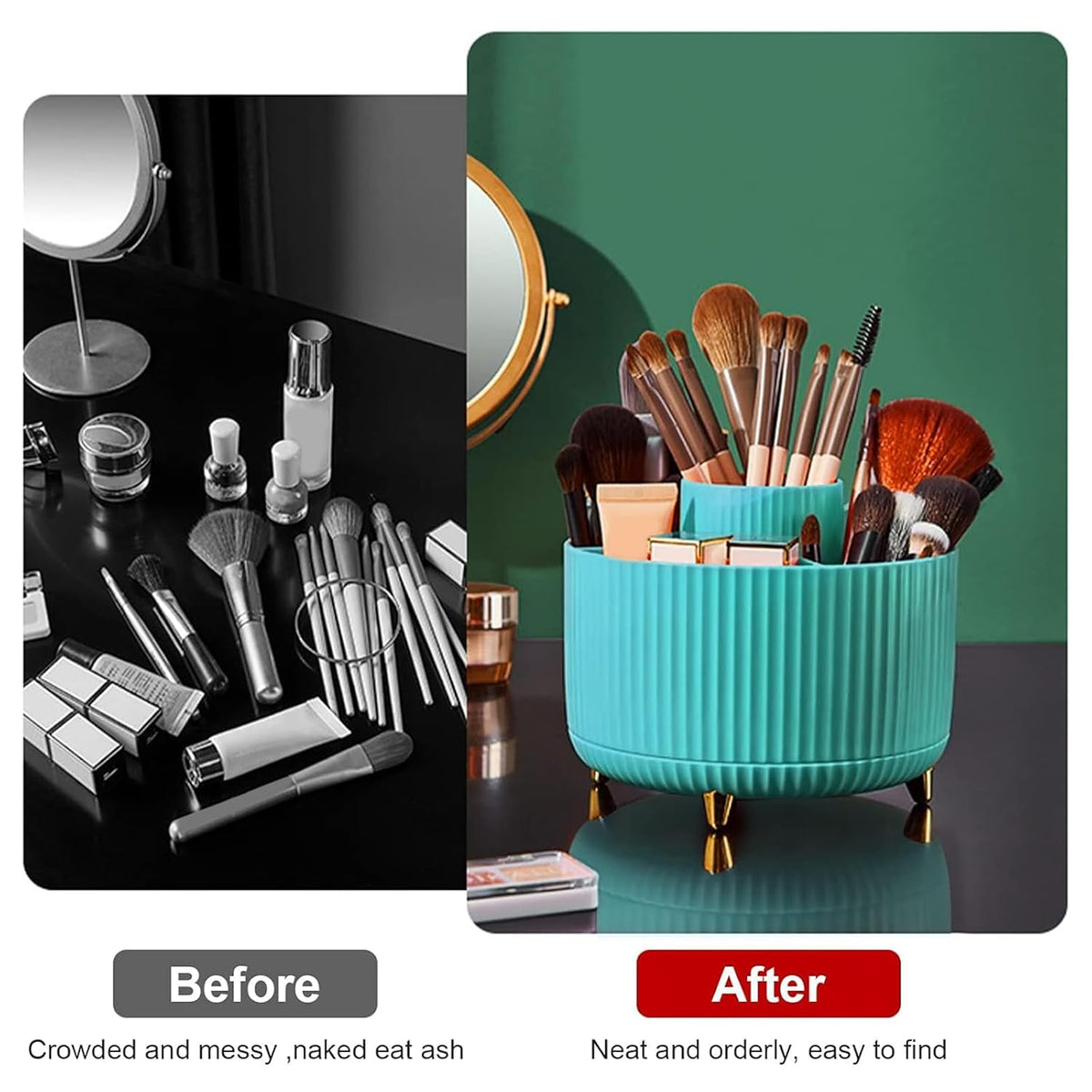 Diesisa Makeup Brush Holder Organizer,360° Rotating Makeup Brush Organizer,5 Slot Make up Brushes Cup for Cosmetics, Nail Polish, Art Supply, Bathroom Vanity Desktop Organizer - White